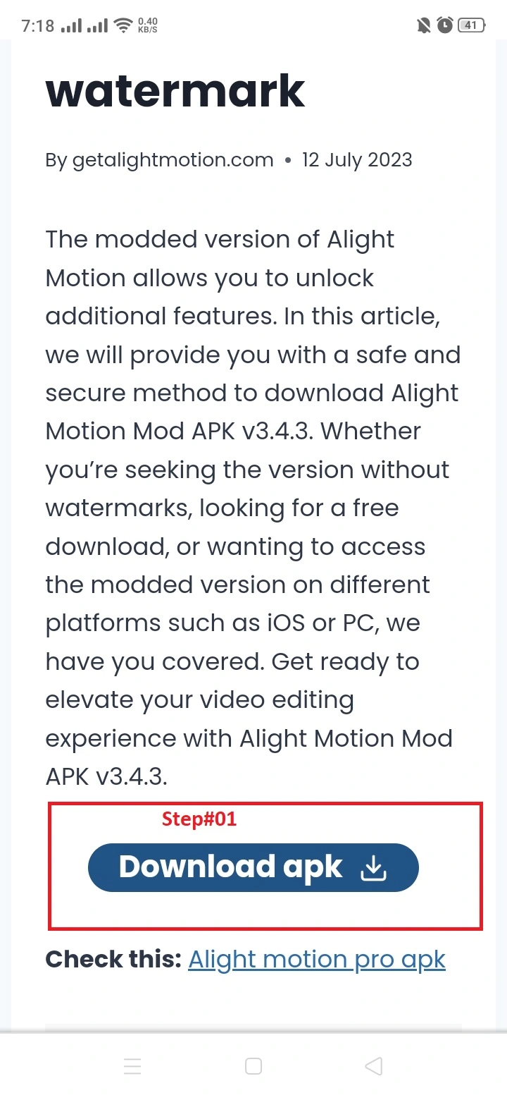 Click on the download apk button to download Alight motion mod apk v3.4.3
