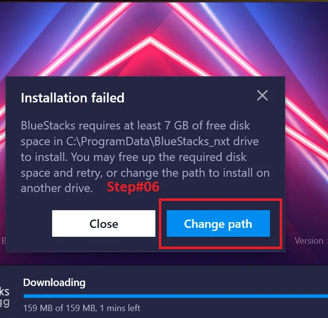 If your default folder have less space then you need change path of the download file