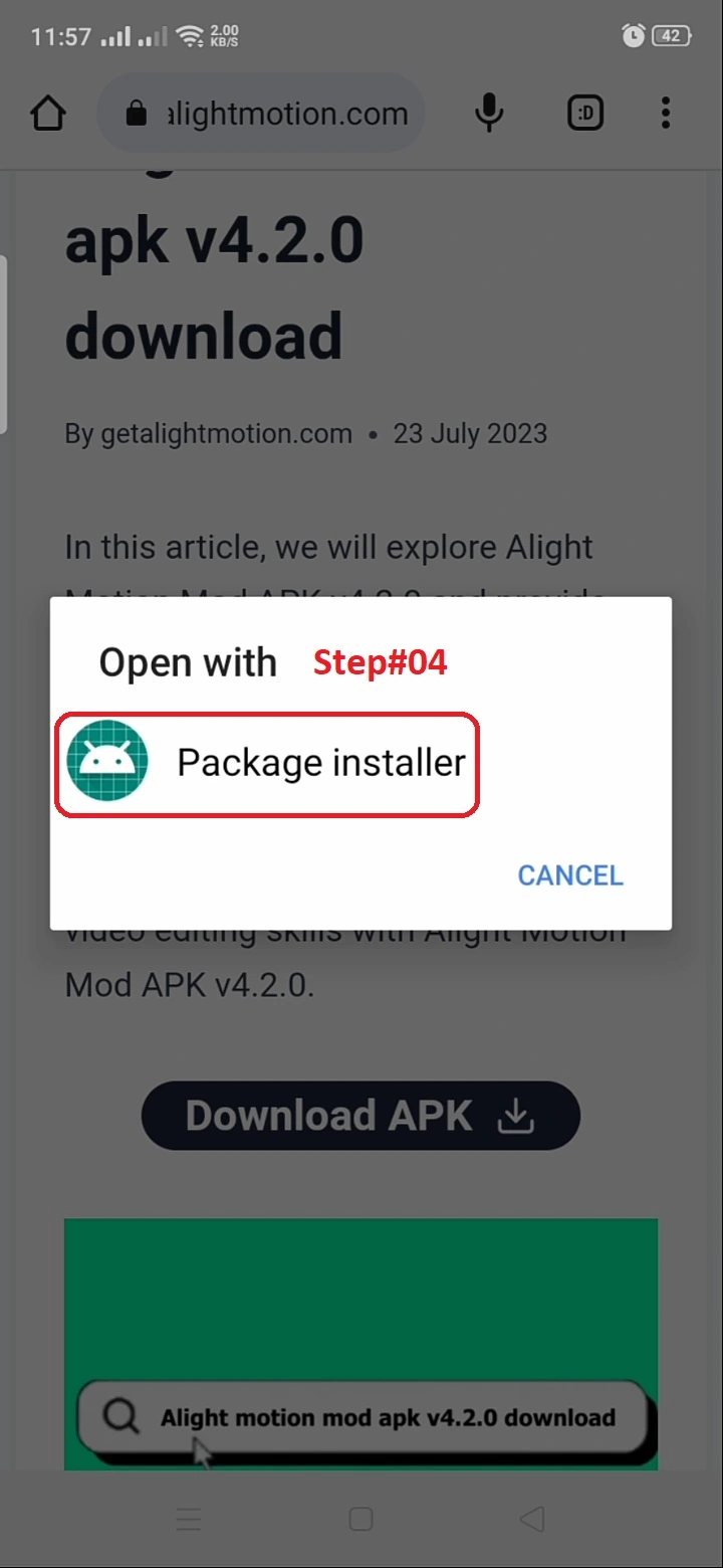 Now click on the package installer to download Alight Motion Mod apk v4.2.0