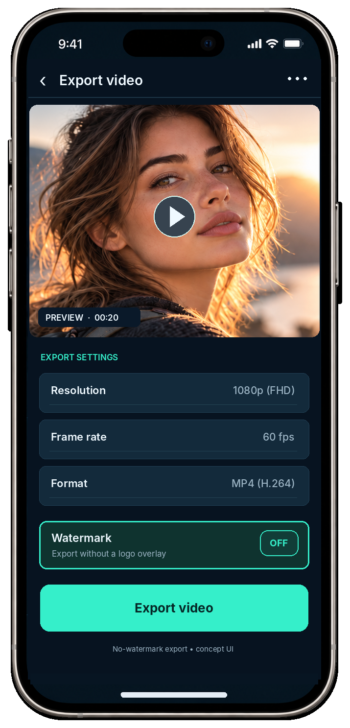 Illustrative Alight Motion Mod APK export screen showing the watermark setting off